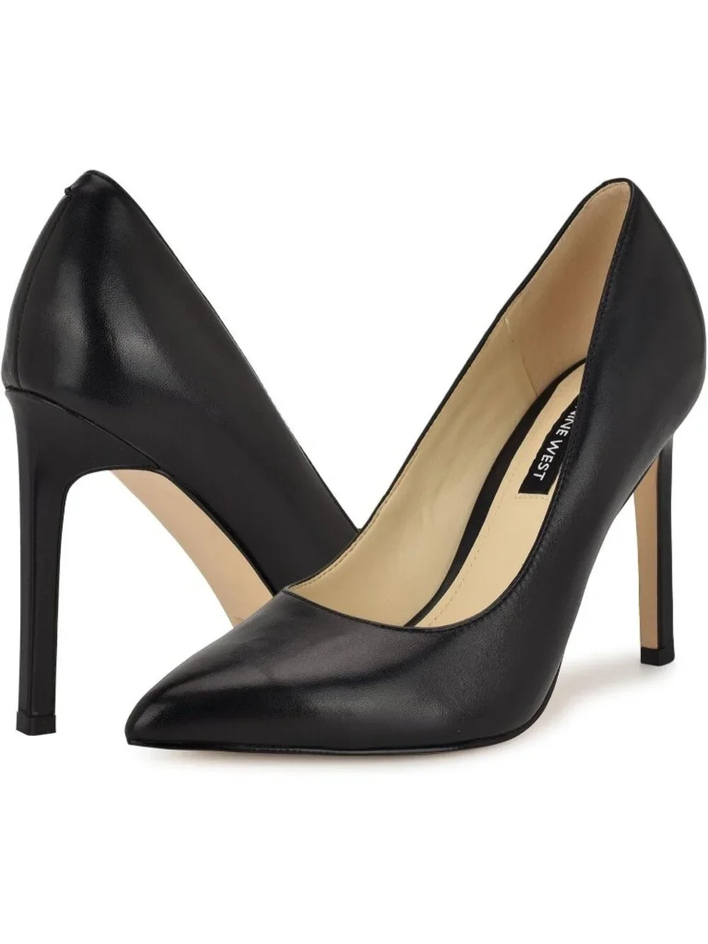Women's Black Leather Pointed Toe Footbed Tatiana Pump Casual Covered Heel Shoes